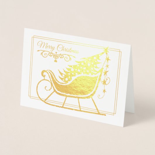 Frohe Weihnachten Sleigh Tree Familienurlaub Folienkarte (Vorderseite)