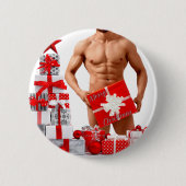 Frohe Weihnachten SlipperyJoe rot weiß Silber Gesc Button (Vorderseite)