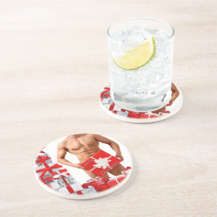 Frohe Weihnachten SlipperyJoe rot weiß silber Gesc Getränkeuntersetzer