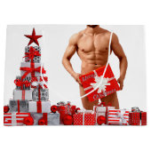 Frohe Weihnachten SlipperyJoe rot weiß Silber Gesc Große Geschenktüte (Vorderseite)