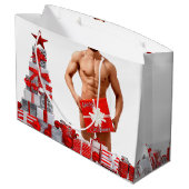 Frohe Weihnachten SlipperyJoe rot weiß Silber Gesc Große Geschenktüte (Rückseite Schrägansicht)