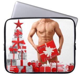 Frohe Weihnachten SlipperyJoe rot weiß silber Gesc Laptopschutzhülle