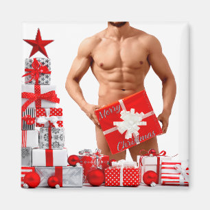 Frohe Weihnachten SlipperyJoe rot weiß silber Gesc Magnet