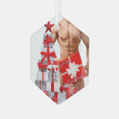 Frohe Weihnachten SlipperyJoe rot weiß Silber Gesc Ornament Aus Glas (Vorderseite Links)