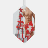 Frohe Weihnachten SlipperyJoe rot weiß Silber Gesc Ornament Aus Glas (Vorderseite Rechts)