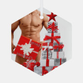 Frohe Weihnachten SlipperyJoe rot weiß Silber Gesc Ornament Aus Glas (Rückseite)