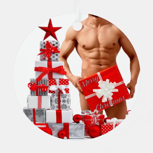 Frohe Weihnachten SlipperyJoe rot weiß Silber Gesc Ornament Aus Metall (Rückseite)