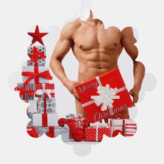 Frohe Weihnachten SlipperyJoe rot weiß Silber Gesc Ornament Karte (Vorderseite)