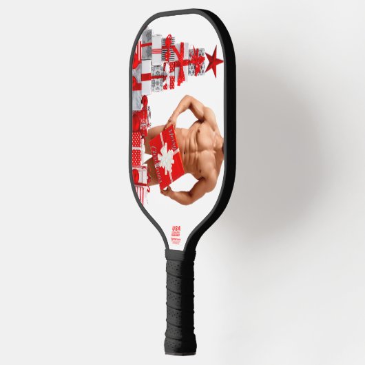 Frohe Weihnachten SlipperyJoe rot weiß Silber Gesc Pickleball Schläger (Links)