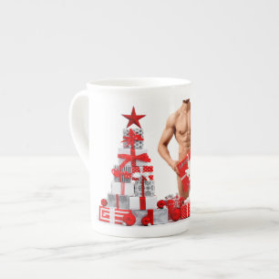 Frohe Weihnachten SlipperyJoe rot weiß silber Gesc Porzellantasse