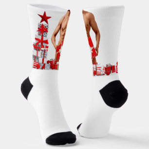Frohe Weihnachten SlipperyJoe rot weiß silber Gesc Socken
