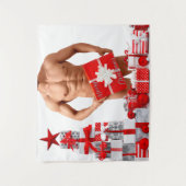 Frohe Weihnachten SlipperyJoe rot weiß Silber Gesc Wandteppich (Vorderseite)