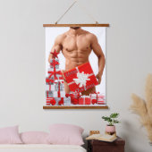 Frohe Weihnachten SlipperyJoe rot weiß Silber Gesc Wandteppich Mit Holzrahmen (Schlafzimmer)