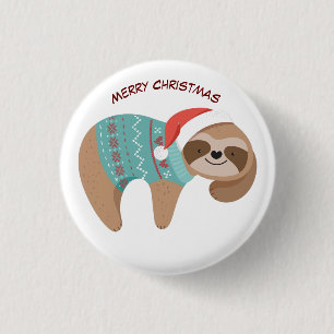 Frohe Weihnachten Sloth Button