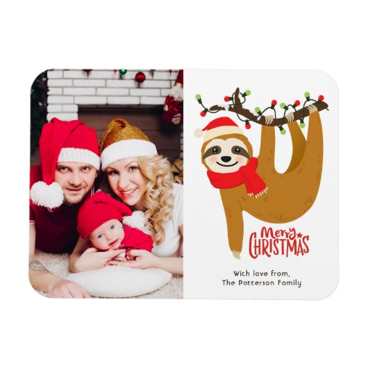 Frohe Weihnachten Sloth Personalisiertes Foto Magnet (Horizontal)