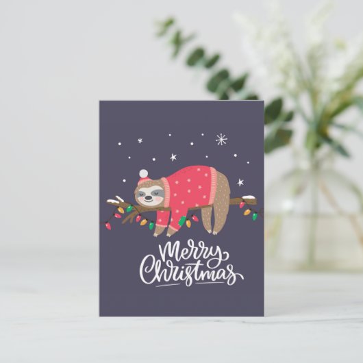 Frohe Weihnachten Sloth Postkarte (Stehend Vorderseite)
