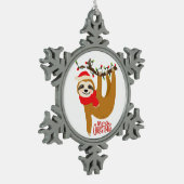 Frohe Weihnachten Sloth | Urlaub Schneeflocken Zinn-Ornament (Links)