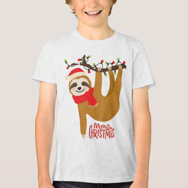 Frohe Weihnachten Sloth | Urlaub Tri-Blend Shirt (Vorderseite)