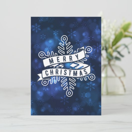 Frohe Weihnachten Snowflake Banner Blue Bokeh (Stehend Vorderseite)