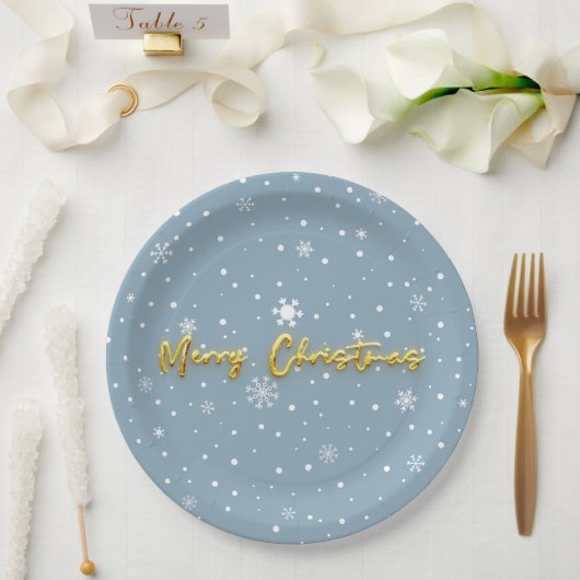 Frohe Weihnachten Snowflake Moderne Pastel Blau Pappteller (Hochzeit)