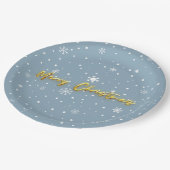 Frohe Weihnachten Snowflake Moderne Pastel Blau Pappteller (Schrägansicht)