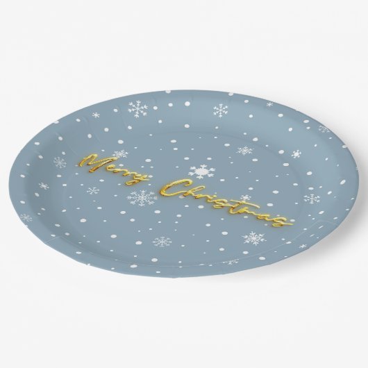 Frohe Weihnachten Snowflake Moderne Pastel Blau Pappteller (Schrägansicht)