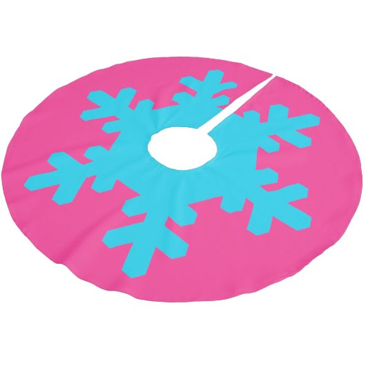 Frohe Weihnachten Snowflake Patterns Blue Pink Polyester Weihnachtsbaumdecke (Schrägansicht)