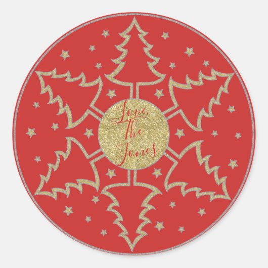Frohe Weihnachten "Snowflake Trees" Stickers Runde (Vorderseite)