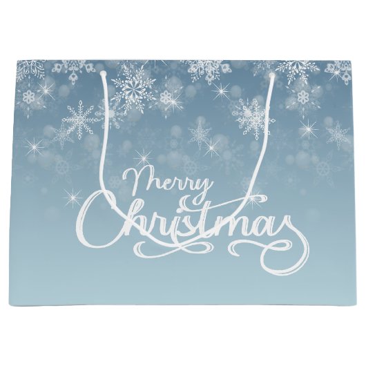 Frohe Weihnachten Snowflakes Blue Holiday Große Geschenktüte (Vorderseite)