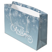 Frohe Weihnachten Snowflakes Blue Holiday Große Geschenktüte (Rückseite Schrägansicht)