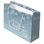 Frohe Weihnachten Snowflakes Blue Holiday Große Geschenktüte (Vorderseite Schrägansicht)
