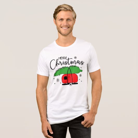 Frohe Weihnachten Snowflakes Camper Weihnachtsbaum Tri-Blend Shirt (Vorderseite voll)