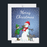 Frohe Weihnachten Snowman<br><div class="desc">Frohe Weihnachtskarte mit einer Abbildung eines Gebäude von Jungen und Hund als Schneemann.</div>