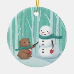 Frohe Weihnachten: Snowman & Bären Illustration Ar Keramik Ornament