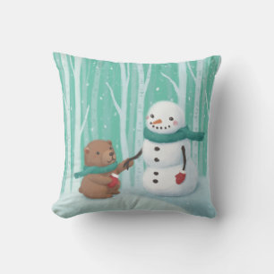 Frohe Weihnachten: Snowman & Bären Illustration Ar Kissen