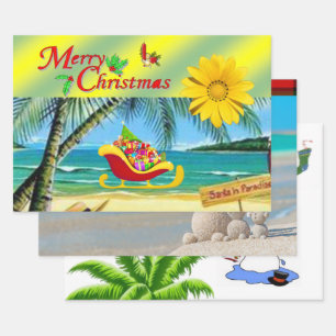 Frohe Weihnachten Snowman Beach Bum Santa Geschenkpapier Set