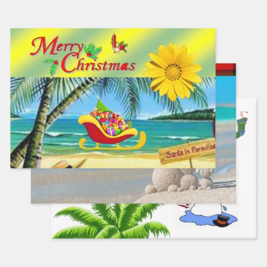 Frohe Weihnachten Snowman Beach Bum Santa Geschenkpapier Set (Set)