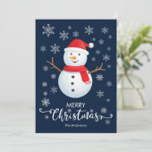 Frohe Weihnachten Snowman Blue Christmas Card (Stehend Vorderseite)