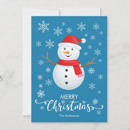 Frohe Weihnachten Snowman Blue Christmas Card (Vorderseite)