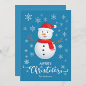Frohe Weihnachten Snowman Blue Christmas Card (Vorne/Hinten)