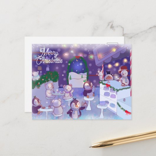 Frohe Weihnachten Snowman Cafe (Vorderseite/Rückseite Beispiel)