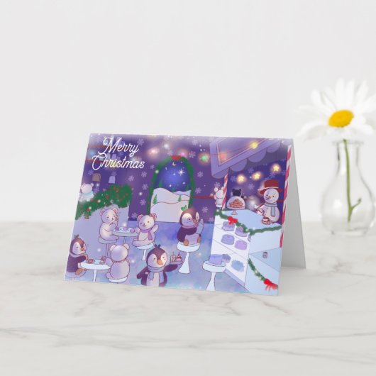 Frohe Weihnachten Snowman Cafe Karte (Kleine Pflanze)