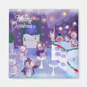 Frohe Weihnachten Snowman Cafe Magnet