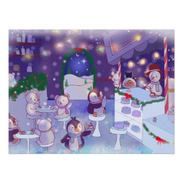 Frohe Weihnachten Snowman Cafe Poster
