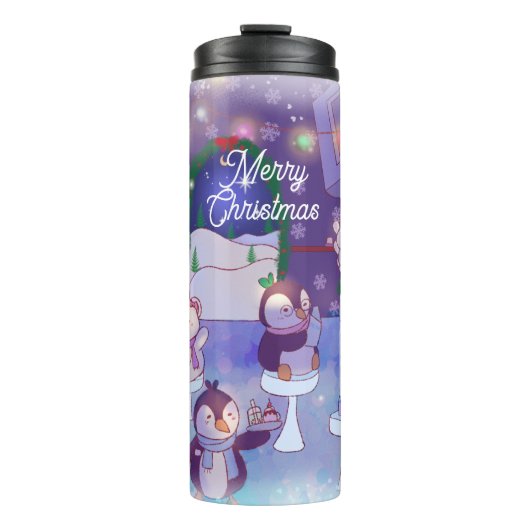 Frohe Weihnachten Snowman Cafe Thermosbecher (Vorderseite)