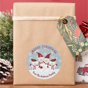 Frohe Weihnachten Snowman Custom Runder Aufkleber