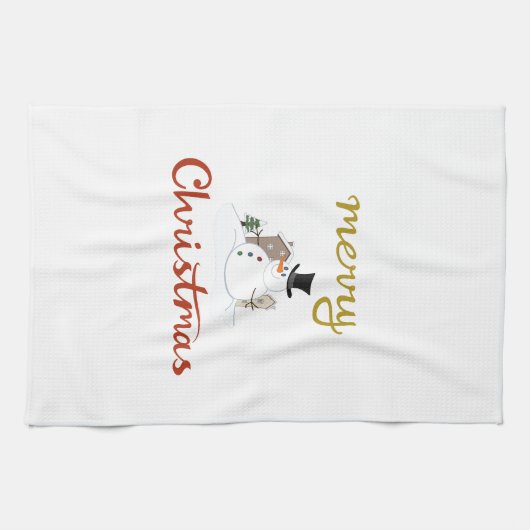 Frohe Weihnachten+Snowman Design Geschirrtuch (Horizontal)