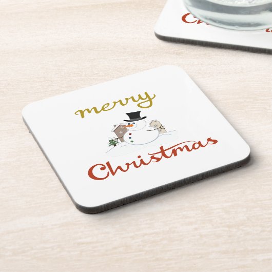 Frohe Weihnachten+Snowman Design Getränkeuntersetzer (Linke Seite)