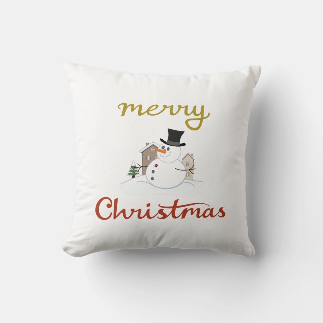 Frohe Weihnachten+Snowman Design Kissen (Vorderseite)