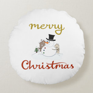 Frohe Weihnachten+Snowman Design Rundes Kissen
